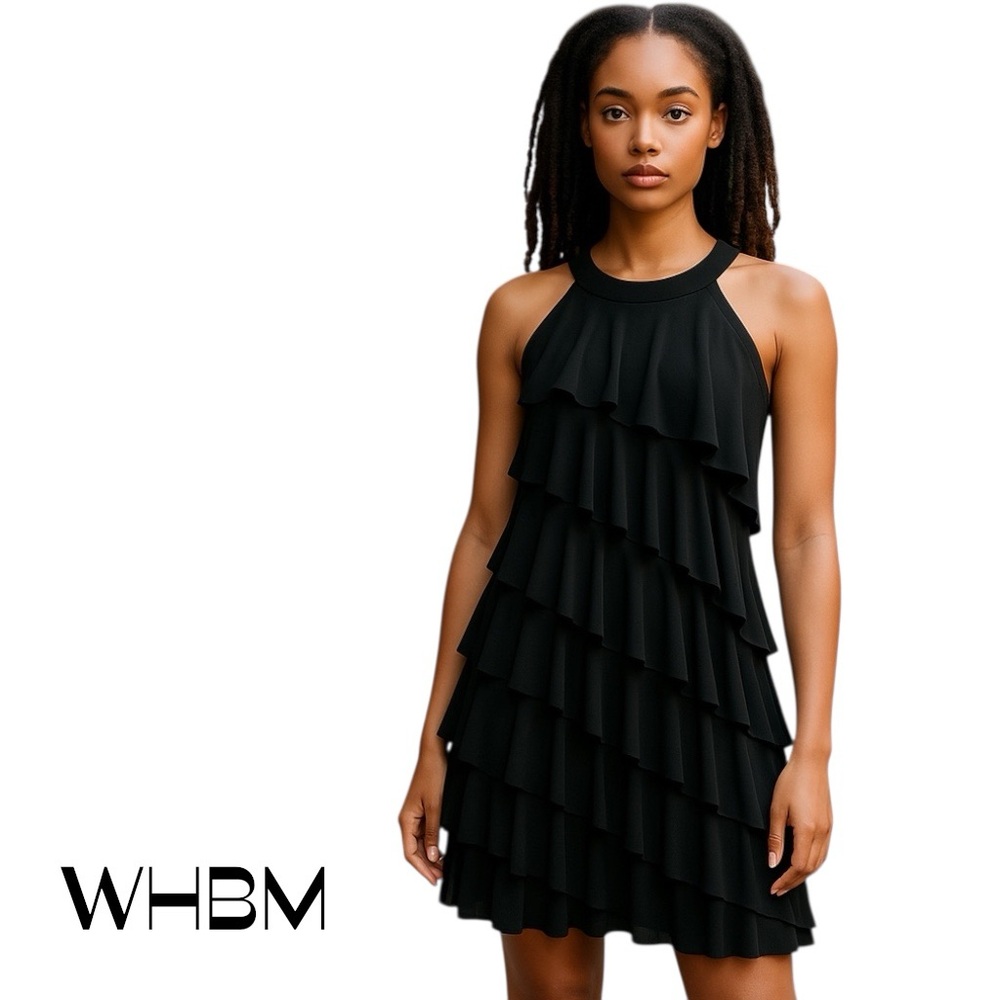 White House Black Market Ruffled Layered Black Dress NWOT Size S